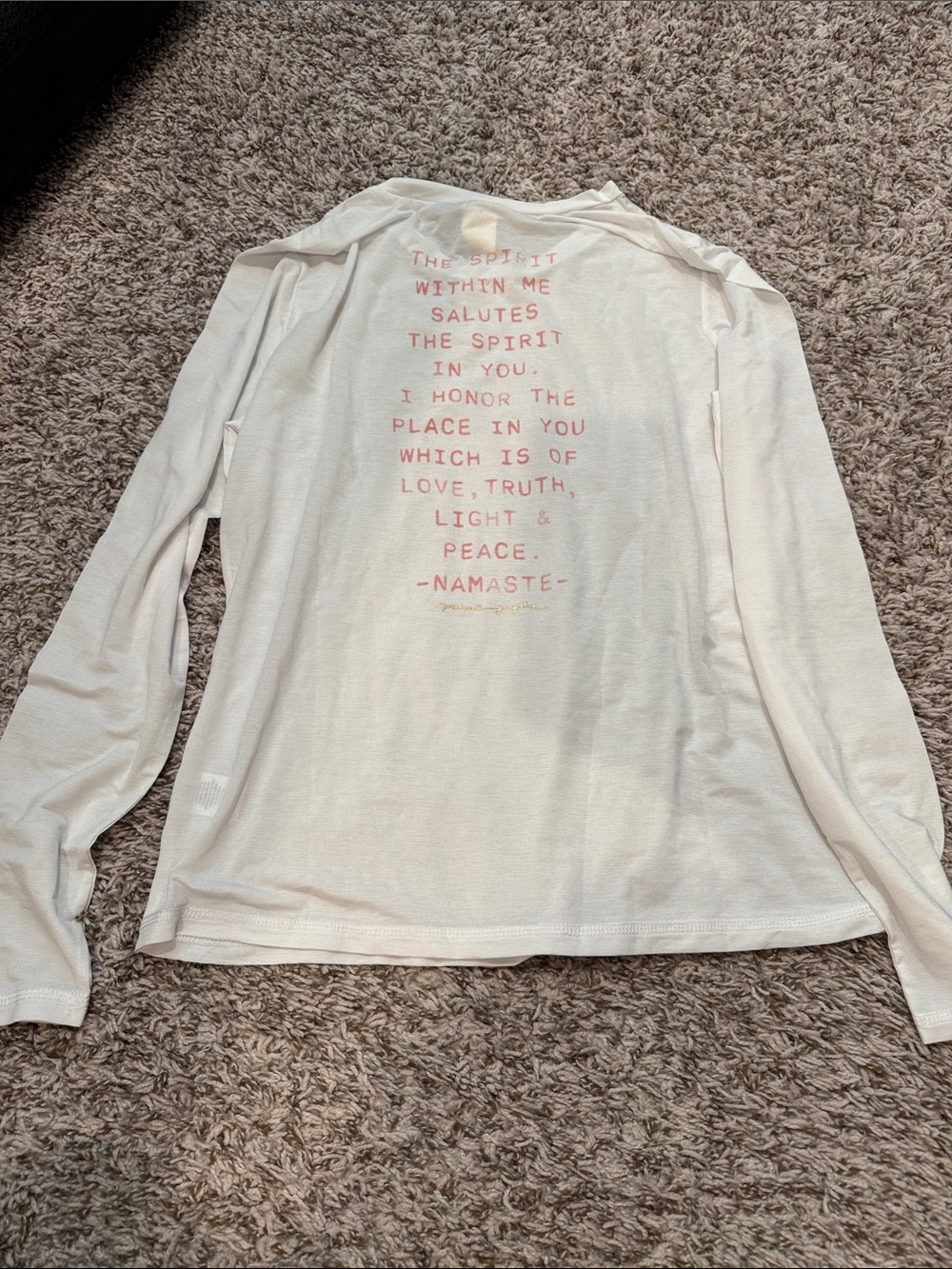 Spiritual Gangster Sheer Cream Long Sleeve Top with Pink Namaste Script Back
